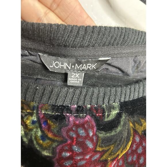 John Mark Floral Velvet Blouse Top Long Sleeve Black Women Size 2X - Picture 5 of 7
